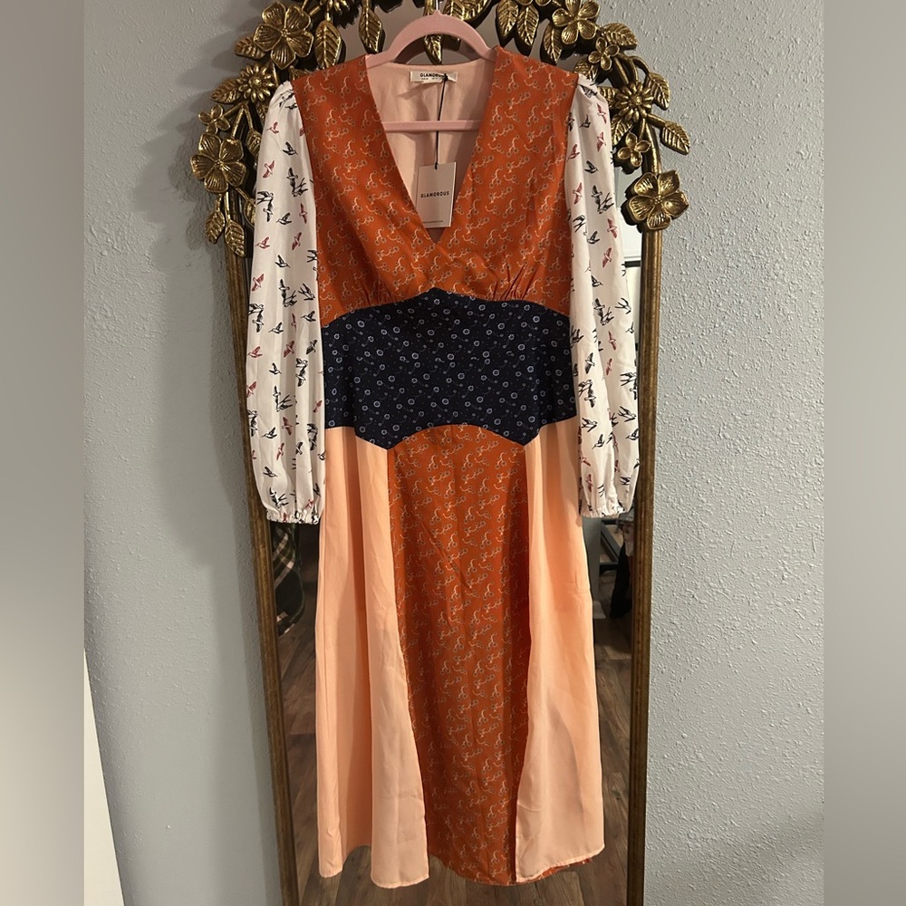 Glamorous midaxi dress with front splits in mix and match print - size 10 uk - Picture 3 of 3